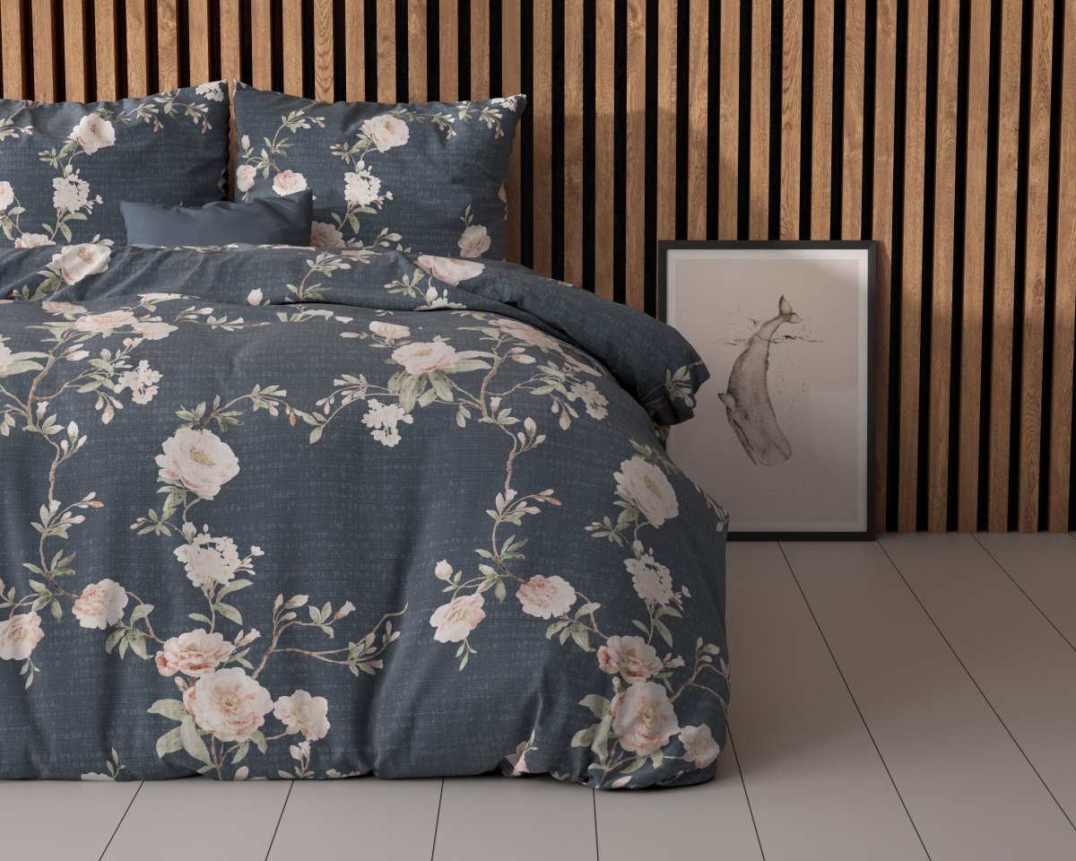 Polycotton Duvet Cover Set Eloise 2 | Indigo | King Long - 240cm (W) x 220cm (L) - The Bedding & Blankets Store