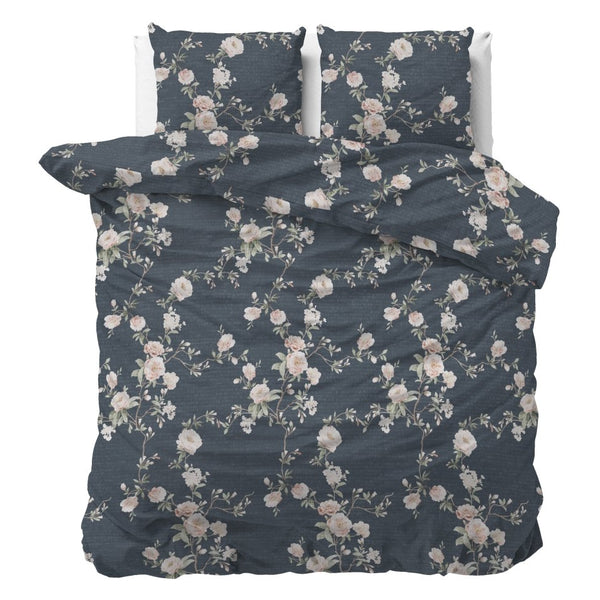 Polycotton Duvet Cover Set Eloise 2 | Indigo | King Long - 240cm (W) x 220cm (L) - The Bedding & Blankets Store