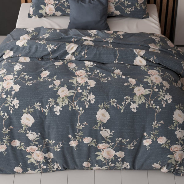 Polycotton Duvet Cover Set Eloise 2 | Indigo | King Long - 240cm (W) x 220cm (L) - The Bedding & Blankets Store