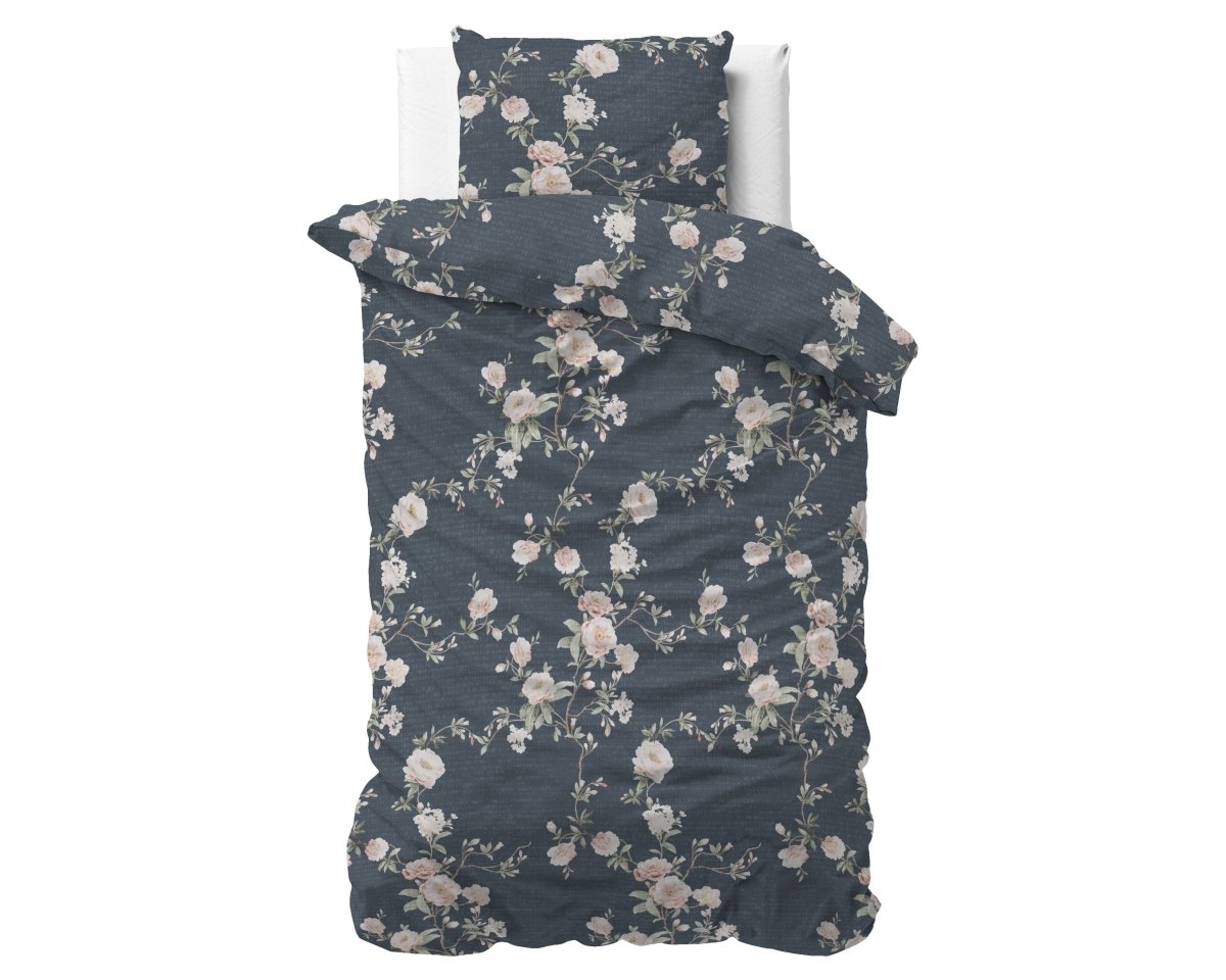 Polycotton Duvet Cover Set Eloise 2 | Indigo | King Long - 240cm (W) x 220cm (L) - The Bedding & Blankets Store