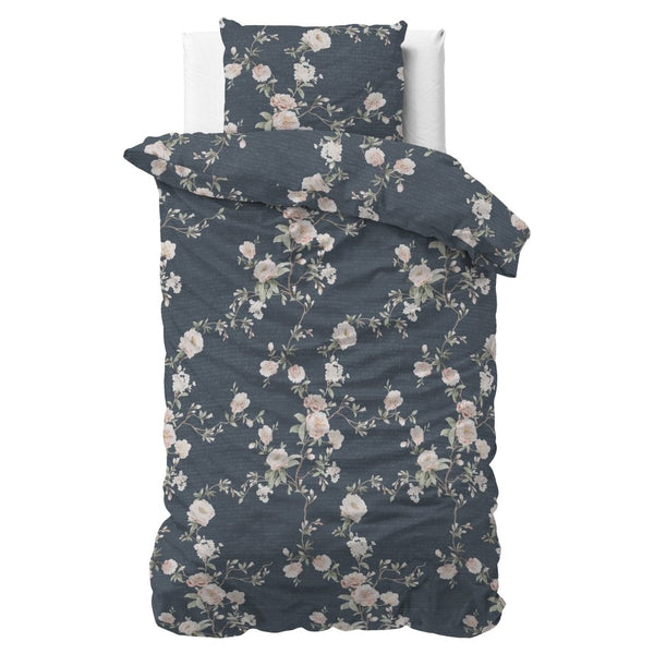 Polycotton Duvet Cover Set Eloise 2 | Indigo | King Long - 240cm (W) x 220cm (L) - The Bedding & Blankets Store
