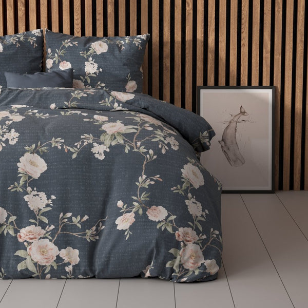 Polycotton Duvet Cover Set Eloise 2 | Indigo | King Long - 240cm (W) x 220cm (L) - The Bedding & Blankets Store
