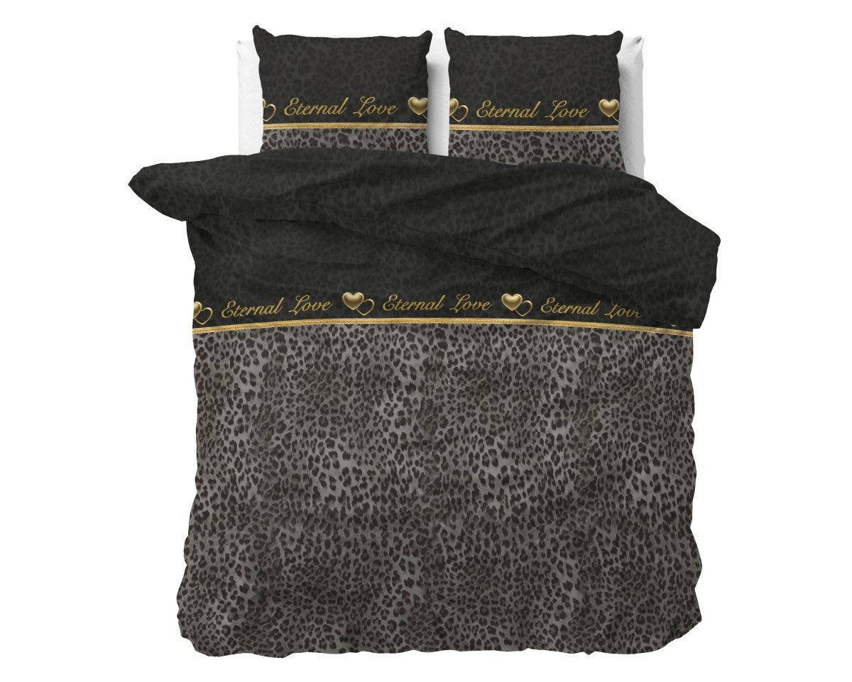Polycotton Duvet Cover Set Eternal Love | Black | Single - 140cm (W) x 220cm (L) - The Bedding & Blankets Store