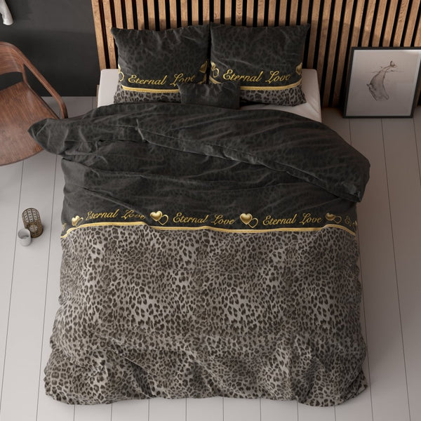 Polycotton Duvet Cover Set Eternal Love | Black | Single - 140cm (W) x 220cm (L) - The Bedding & Blankets Store