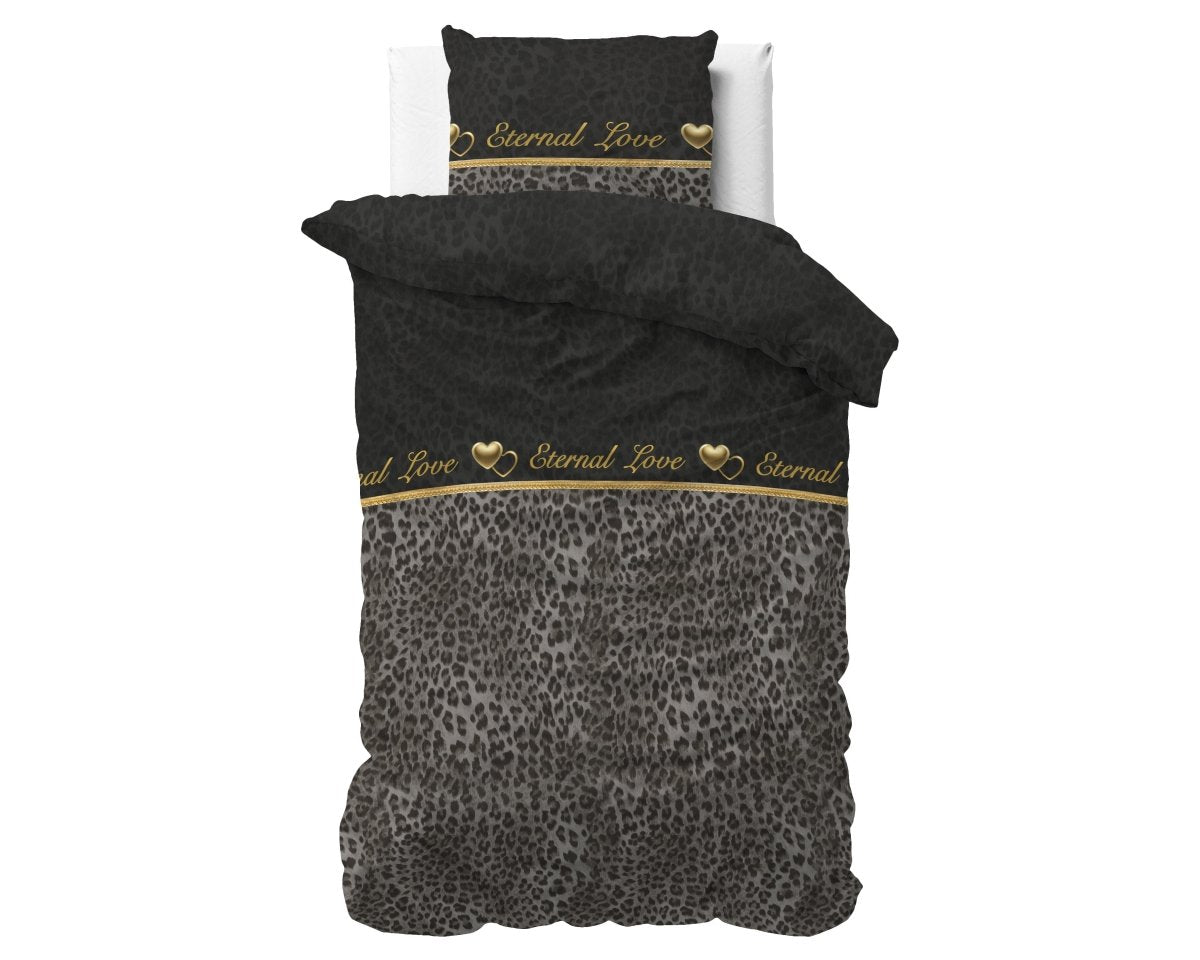 Polycotton Duvet Cover Set Eternal Love | Black | Single - 140cm (W) x 220cm (L) - The Bedding & Blankets Store