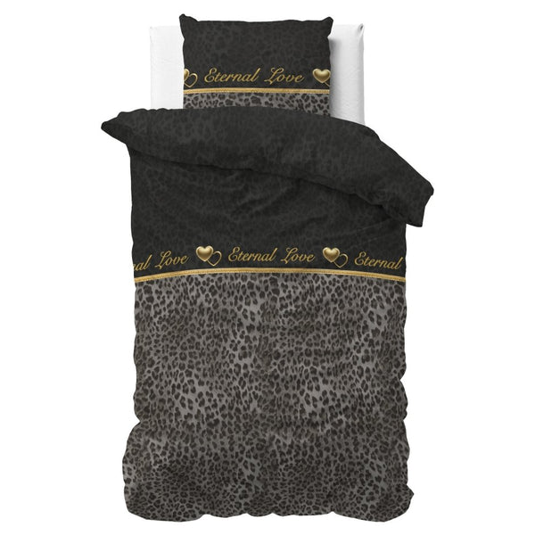 Polycotton Duvet Cover Set Eternal Love | Black | Single - 140cm (W) x 220cm (L) - The Bedding & Blankets Store