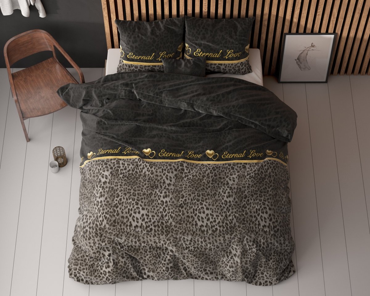 Polycotton Duvet Cover Set Eternal Love | Black | Single - 140cm (W) x 220cm (L) - The Bedding & Blankets Store