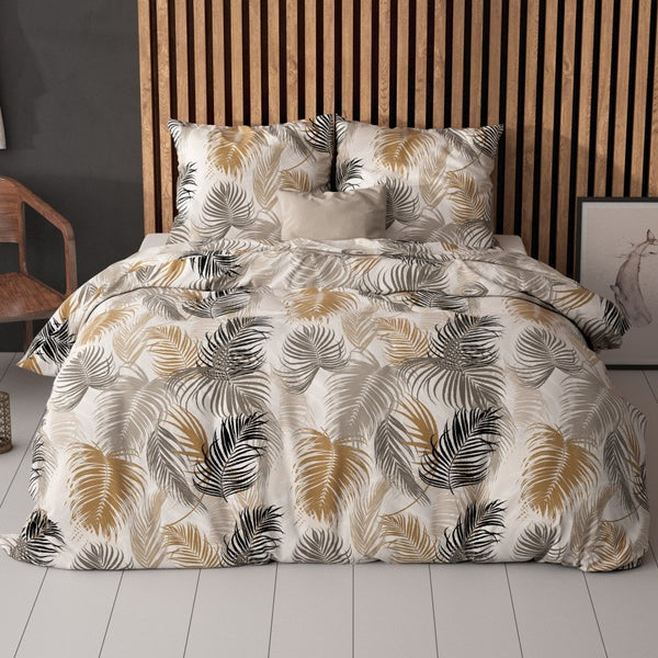 Polycotton Duvet Cover Set Feather District | Sand | Single - 140cm (W) x 220cm (L) - The Bedding & Blankets Store
