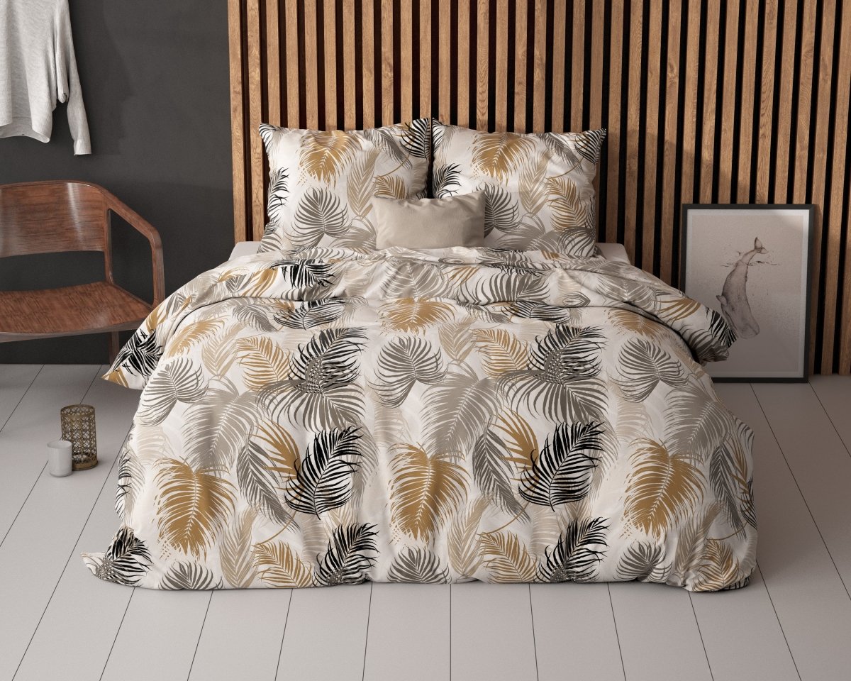 Polycotton Duvet Cover Set Feather District | Sand | Single - 140cm (W) x 220cm (L) - The Bedding & Blankets Store