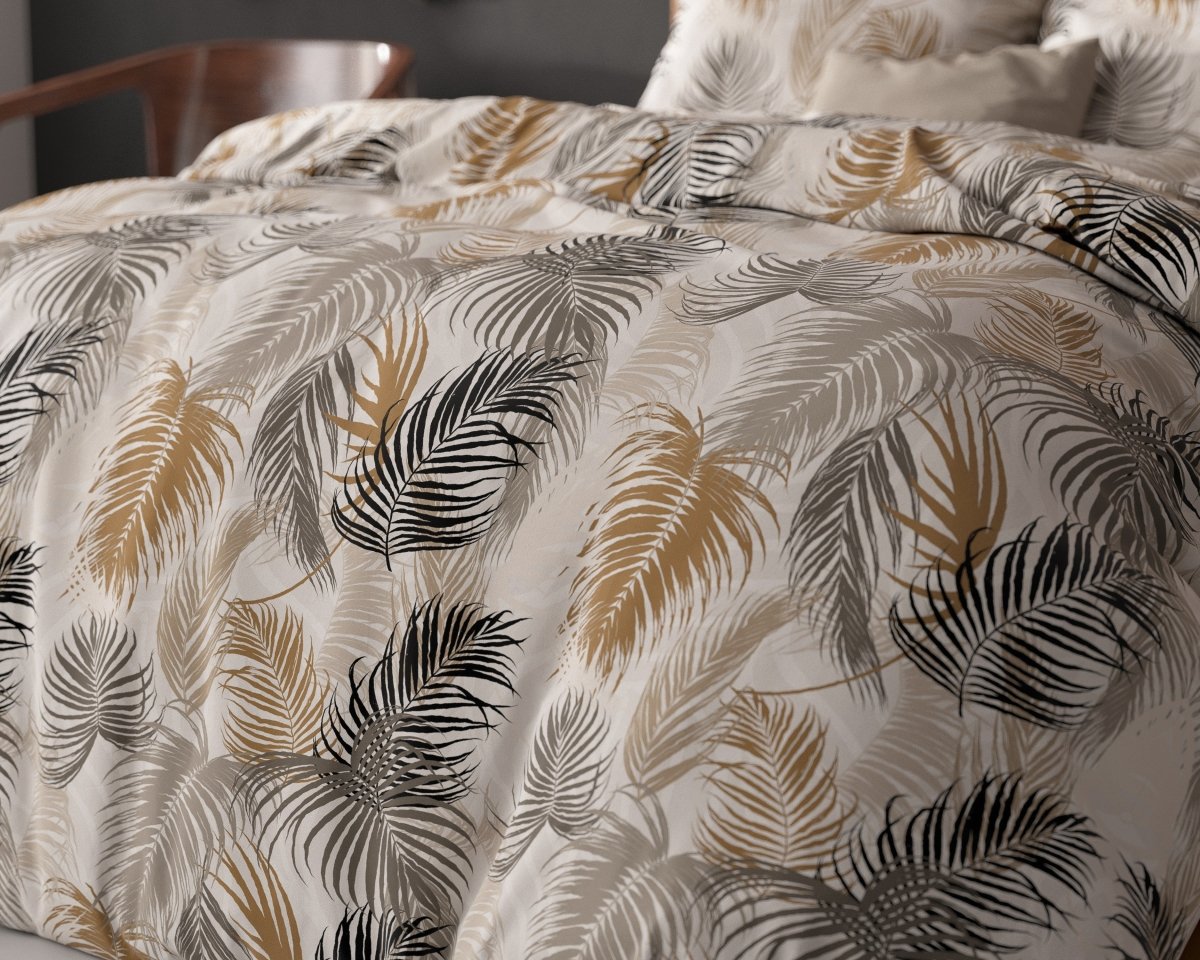 Polycotton Duvet Cover Set Feather District | Sand | Single - 140cm (W) x 220cm (L) - The Bedding & Blankets Store