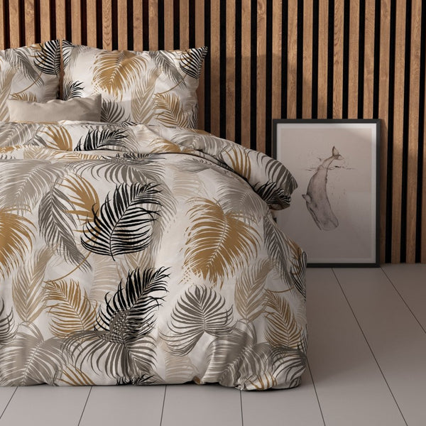 Polycotton Duvet Cover Set Feather District | Sand | Single - 140cm (W) x 220cm (L) - The Bedding & Blankets Store