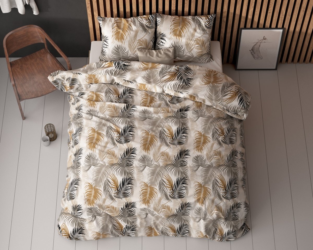 Polycotton Duvet Cover Set Feather District | Sand | Single - 140cm (W) x 220cm (L) - The Bedding & Blankets Store