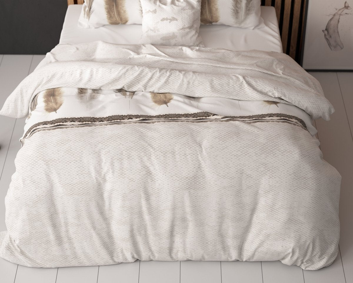 Polycotton Duvet Cover Set Feathers 3 | Grey | Single - 140cm (W) x 220cm (L) - The Bedding & Blankets Store