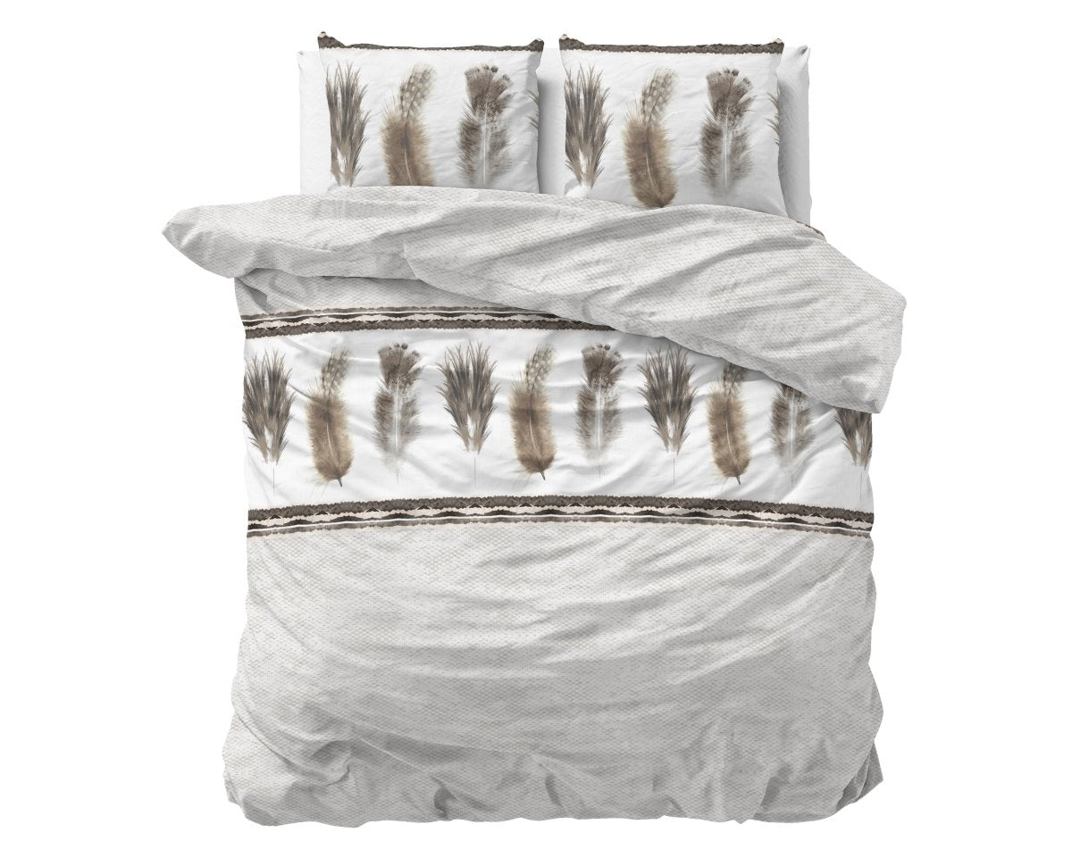 Polycotton Duvet Cover Set Feathers 3 | Grey | Single - 140cm (W) x 220cm (L) - The Bedding & Blankets Store
