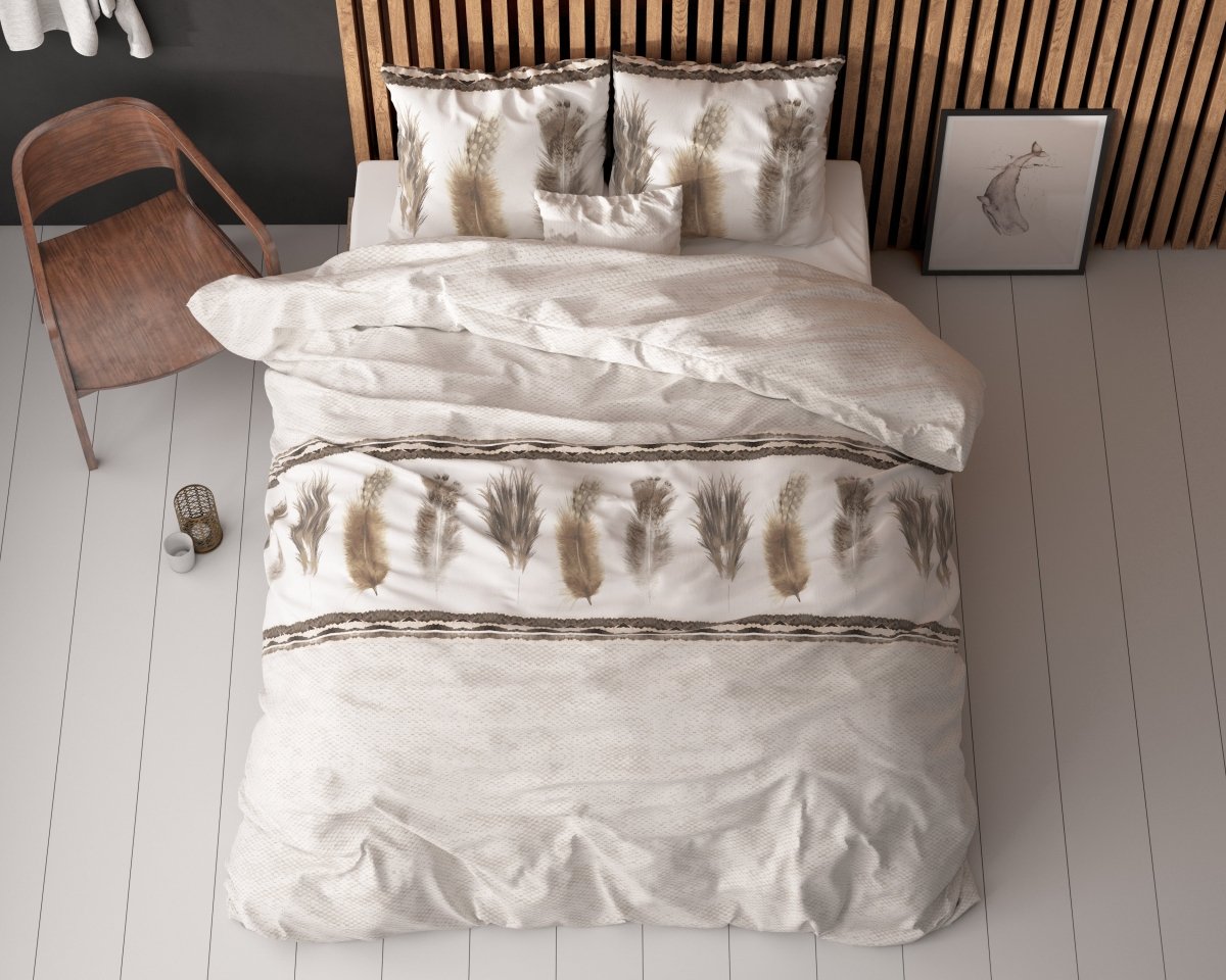 Polycotton Duvet Cover Set Feathers 3 | Grey | Single - 140cm (W) x 220cm (L) - The Bedding & Blankets Store