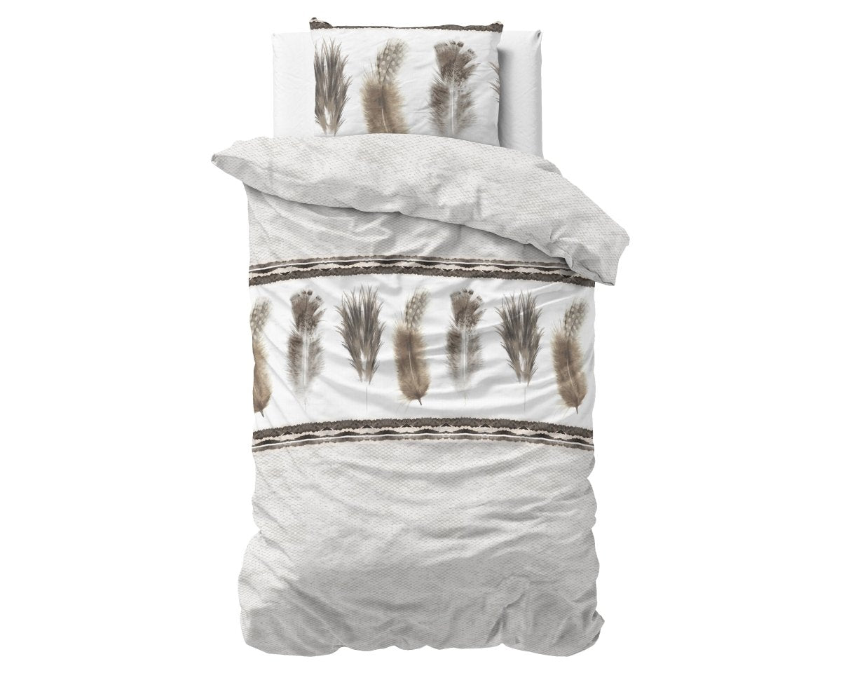 Polycotton Duvet Cover Set Feathers 3 | Grey | Single - 140cm (W) x 220cm (L) - The Bedding & Blankets Store