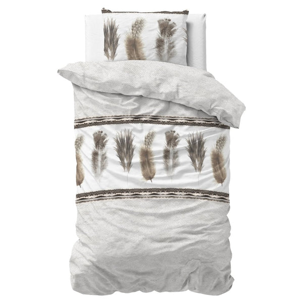 Polycotton Duvet Cover Set Feathers 3 | Grey | Single - 140cm (W) x 220cm (L) - The Bedding & Blankets Store