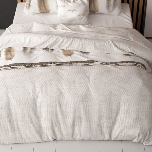 Polycotton Duvet Cover Set Feathers 3 | Grey | Single - 140cm (W) x 220cm (L) - The Bedding & Blankets Store