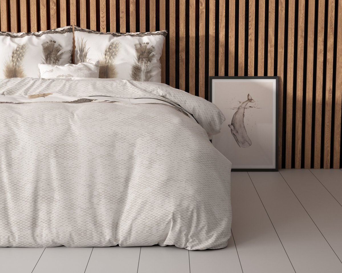 Polycotton Duvet Cover Set Feathers 3 | Grey | Single - 140cm (W) x 220cm (L) - The Bedding & Blankets Store