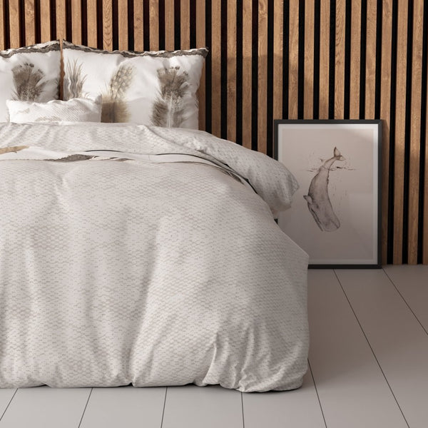 Polycotton Duvet Cover Set Feathers 3 | Grey | Single - 140cm (W) x 220cm (L) - The Bedding & Blankets Store