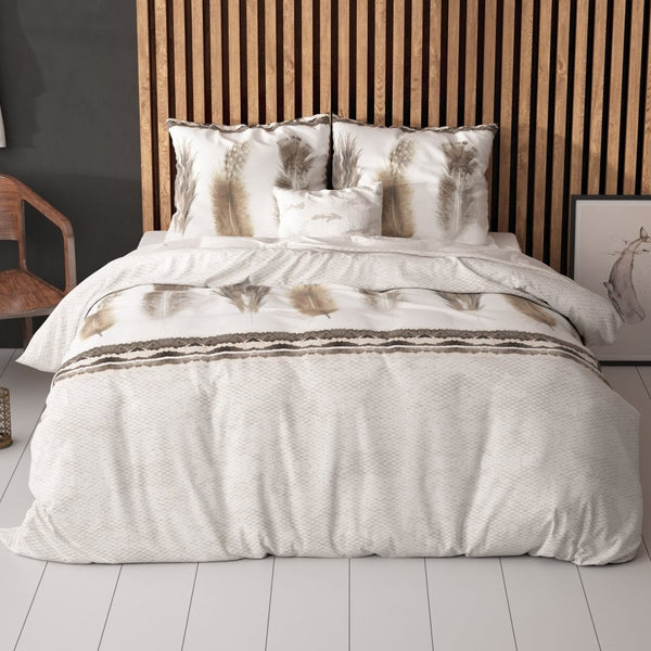 Polycotton Duvet Cover Set Feathers 3 | Grey | Single - 140cm (W) x 220cm (L) - The Bedding & Blankets Store