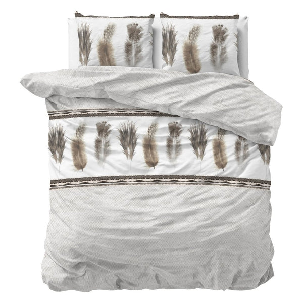 Polycotton Duvet Cover Set Feathers 3 | Grey | Single - 140cm (W) x 220cm (L) - The Bedding & Blankets Store