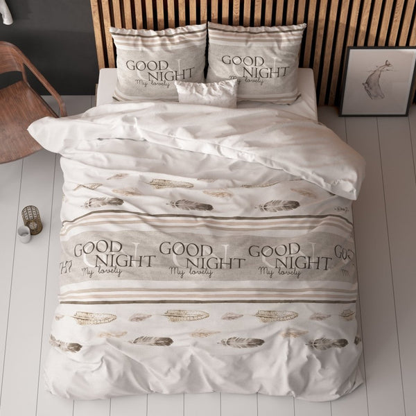Polycotton Duvet Cover Set Good Night | White | Single - 140cm (W) x 220cm (L) - The Bedding & Blankets Store
