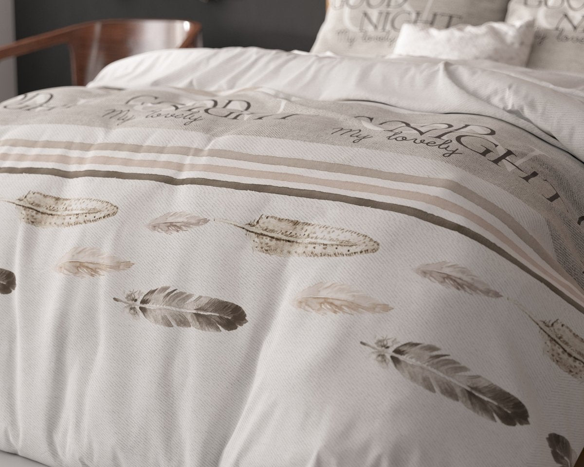 Polycotton Duvet Cover Set Good Night | White | Single - 140cm (W) x 220cm (L) - The Bedding & Blankets Store