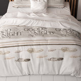Polycotton Duvet Cover Set Good Night | White | Single - 140cm (W) x 220cm (L) - The Bedding & Blankets Store