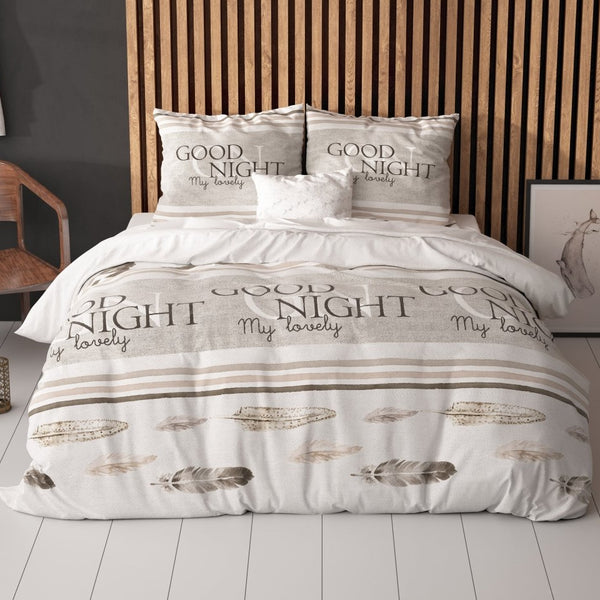 Polycotton Duvet Cover Set Good Night | White | Single - 140cm (W) x 220cm (L) - The Bedding & Blankets Store