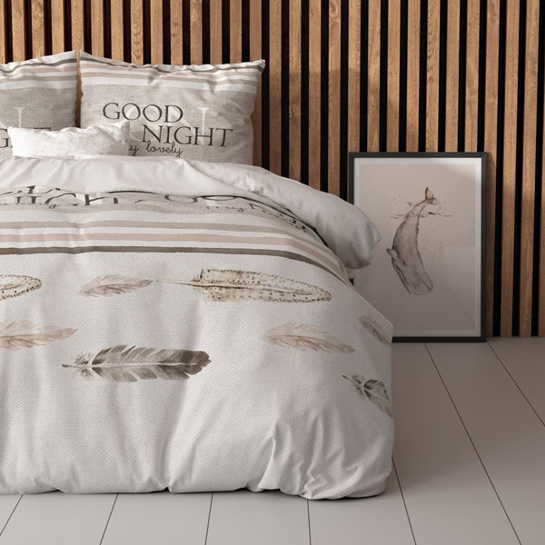 Polycotton Duvet Cover Set Good Night | White | Single - 140cm (W) x 220cm (L) - The Bedding & Blankets Store