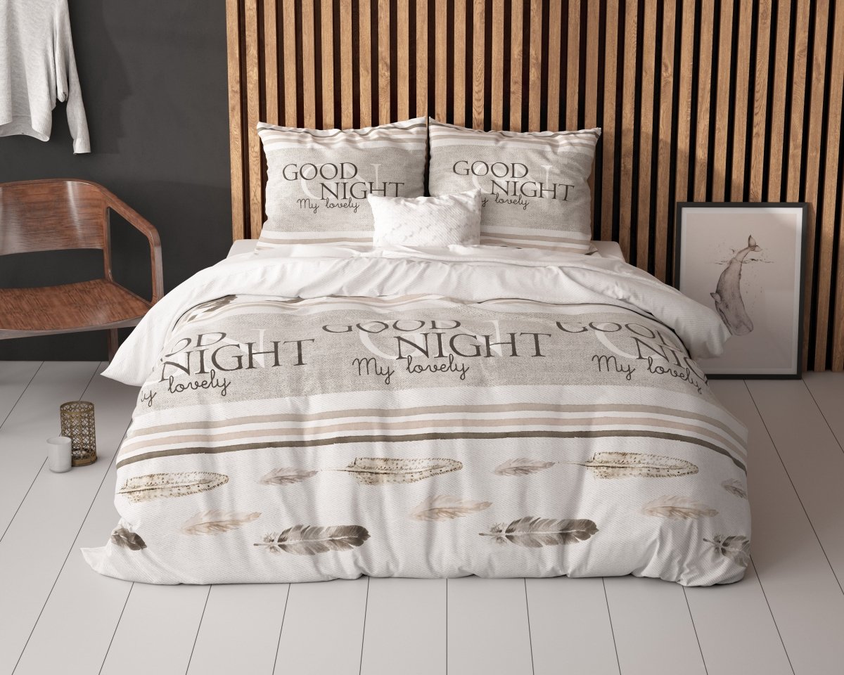 Polycotton Duvet Cover Set Good Night | White | Single - 140cm (W) x 220cm (L) - The Bedding & Blankets Store