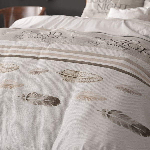 Polycotton Duvet Cover Set Good Night | White | Single - 140cm (W) x 220cm (L) - The Bedding & Blankets Store