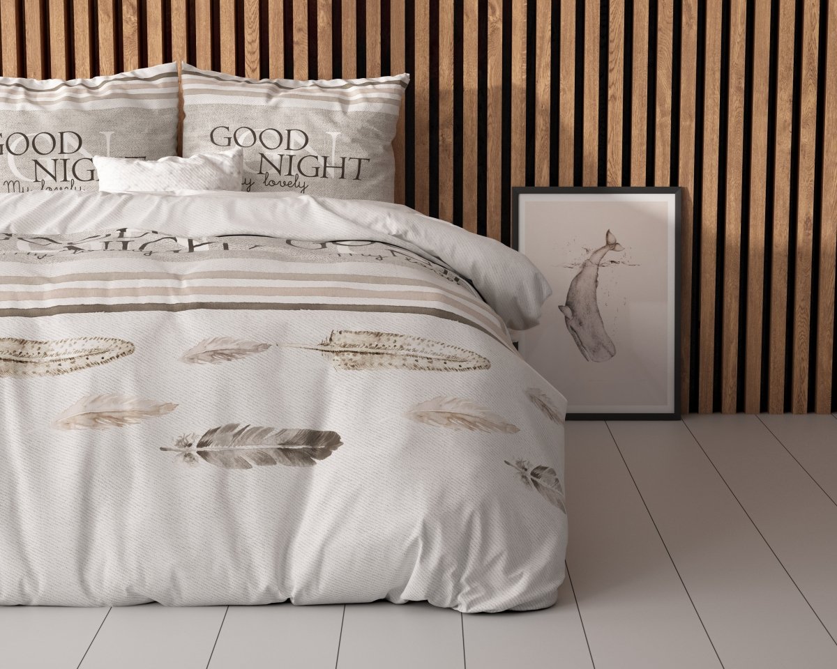 Polycotton Duvet Cover Set Good Night | White | Single - 140cm (W) x 220cm (L) - The Bedding & Blankets Store