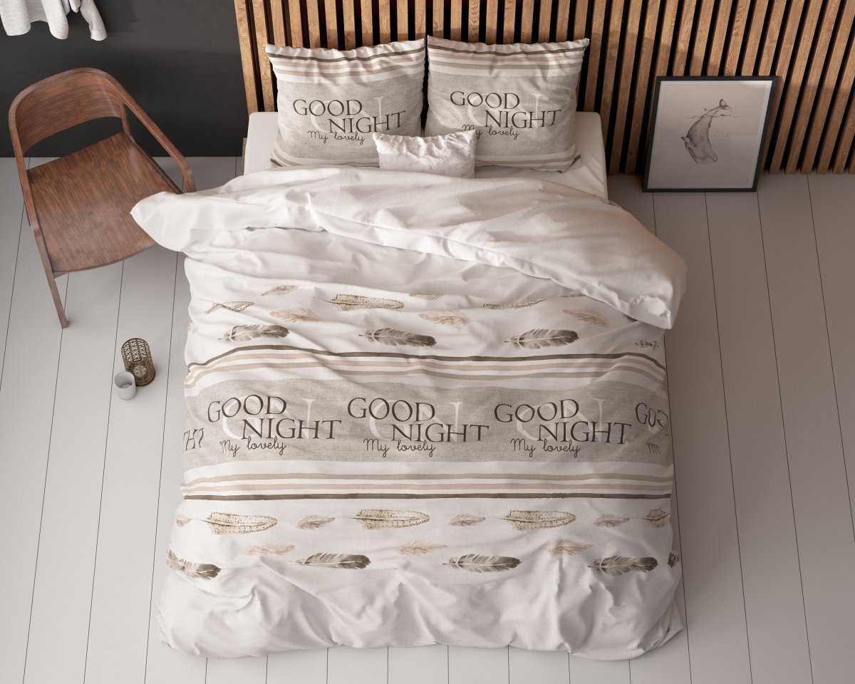 Polycotton Duvet Cover Set Good Night | White | Single - 140cm (W) x 220cm (L) - The Bedding & Blankets Store