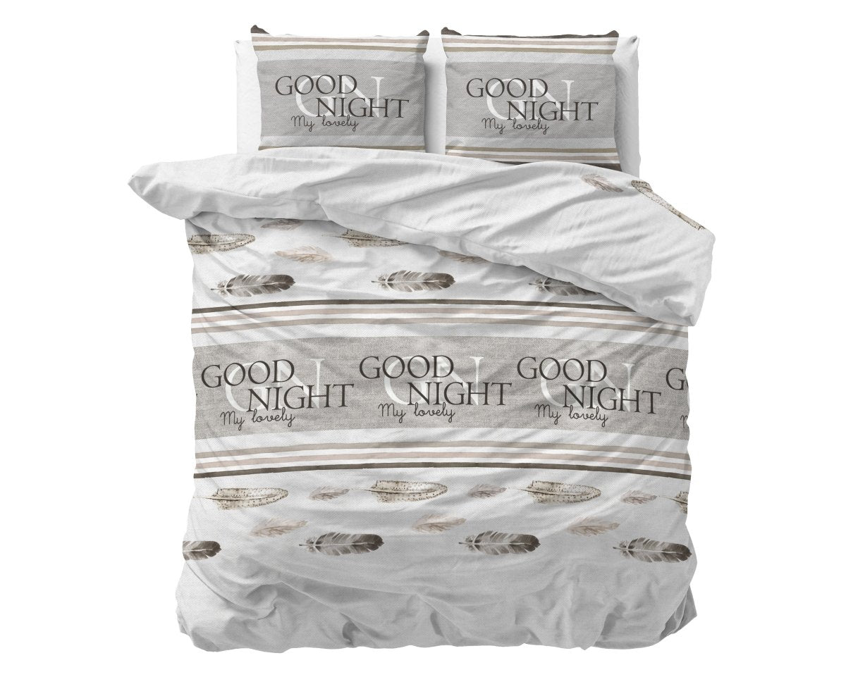 Polycotton Duvet Cover Set Good Night | White | Single - 140cm (W) x 220cm (L) - The Bedding & Blankets Store