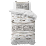 Polycotton Duvet Cover Set Good Night | White | Single - 140cm (W) x 220cm (L) - The Bedding & Blankets Store