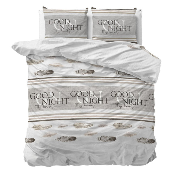 Polycotton Duvet Cover Set Good Night | White | Single - 140cm (W) x 220cm (L) - The Bedding & Blankets Store