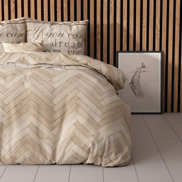 Polycotton Duvet Cover Set Herringbone | Sand | Single - 140cm (W) x 220cm (L) - The Bedding & Blankets Store