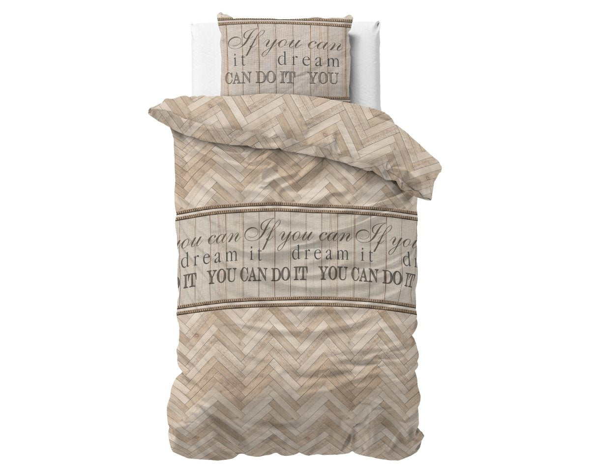 Polycotton Duvet Cover Set Herringbone | Sand | Single - 140cm (W) x 220cm (L) - The Bedding & Blankets Store