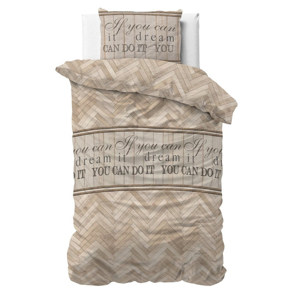 Polycotton Duvet Cover Set Herringbone | Sand | Single - 140cm (W) x 220cm (L) - The Bedding & Blankets Store