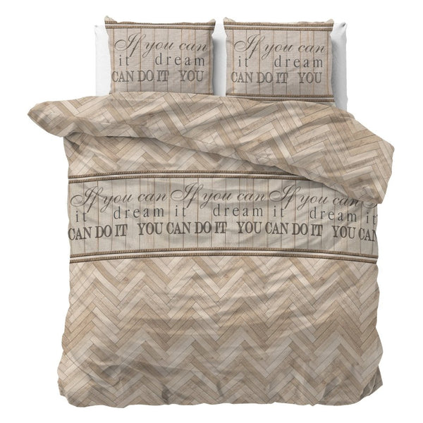 Polycotton Duvet Cover Set Herringbone | Sand | Single - 140cm (W) x 220cm (L) - The Bedding & Blankets Store