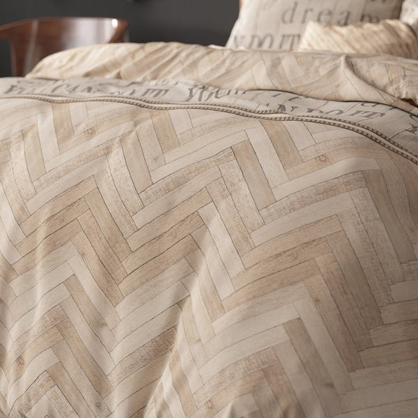 Polycotton Duvet Cover Set Herringbone | Sand | Single - 140cm (W) x 220cm (L) - The Bedding & Blankets Store
