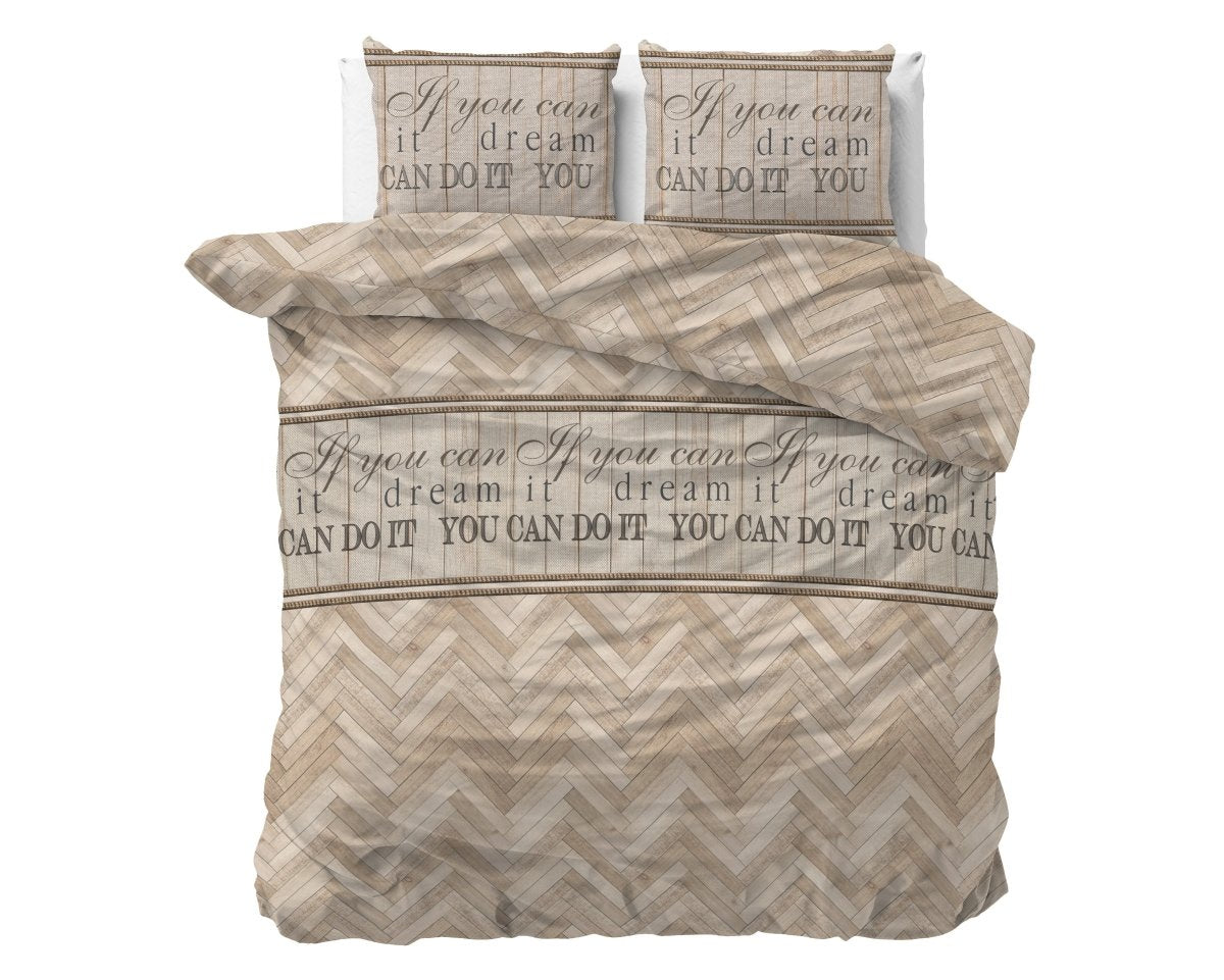 Polycotton Duvet Cover Set Herringbone | Sand | Single - 140cm (W) x 220cm (L) - The Bedding & Blankets Store