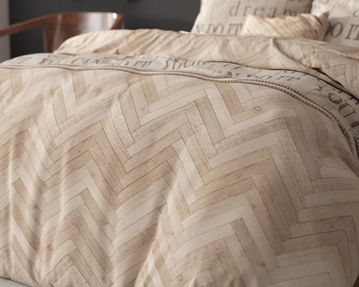 Polycotton Duvet Cover Set Herringbone | Sand | Single - 140cm (W) x 220cm (L) - The Bedding & Blankets Store
