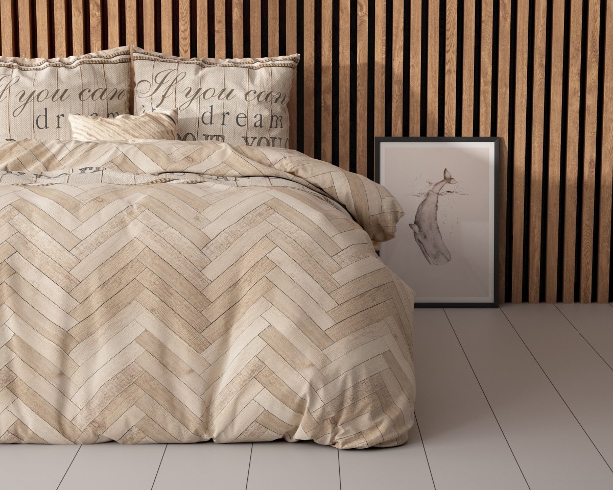 Polycotton Duvet Cover Set Herringbone | Sand | Single - 140cm (W) x 220cm (L) - The Bedding & Blankets Store