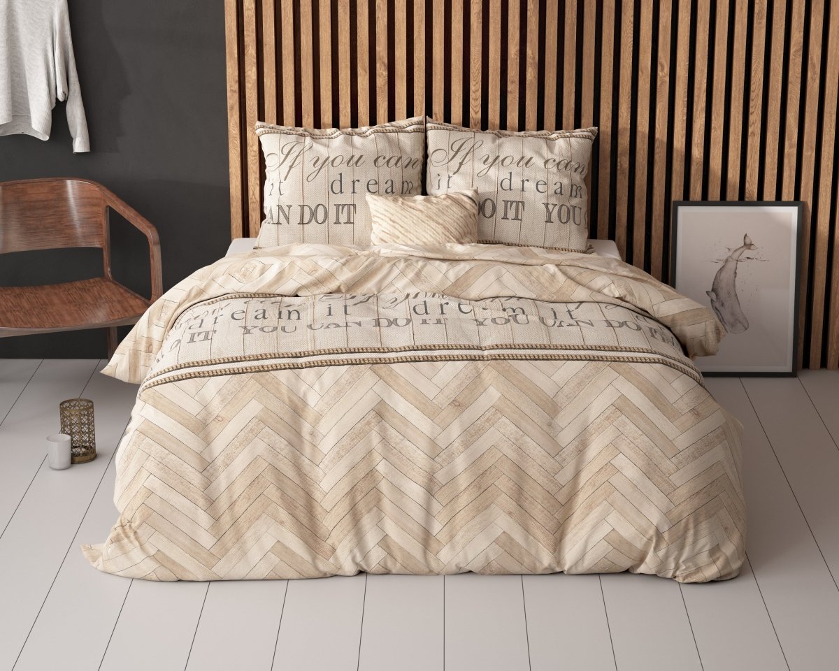 Polycotton Duvet Cover Set Herringbone | Sand | Single - 140cm (W) x 220cm (L) - The Bedding & Blankets Store