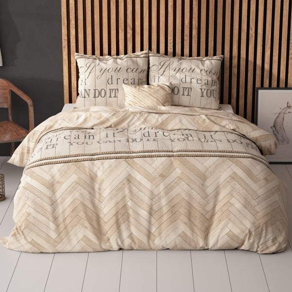 Polycotton Duvet Cover Set Herringbone | Sand | Single - 140cm (W) x 220cm (L) - The Bedding & Blankets Store