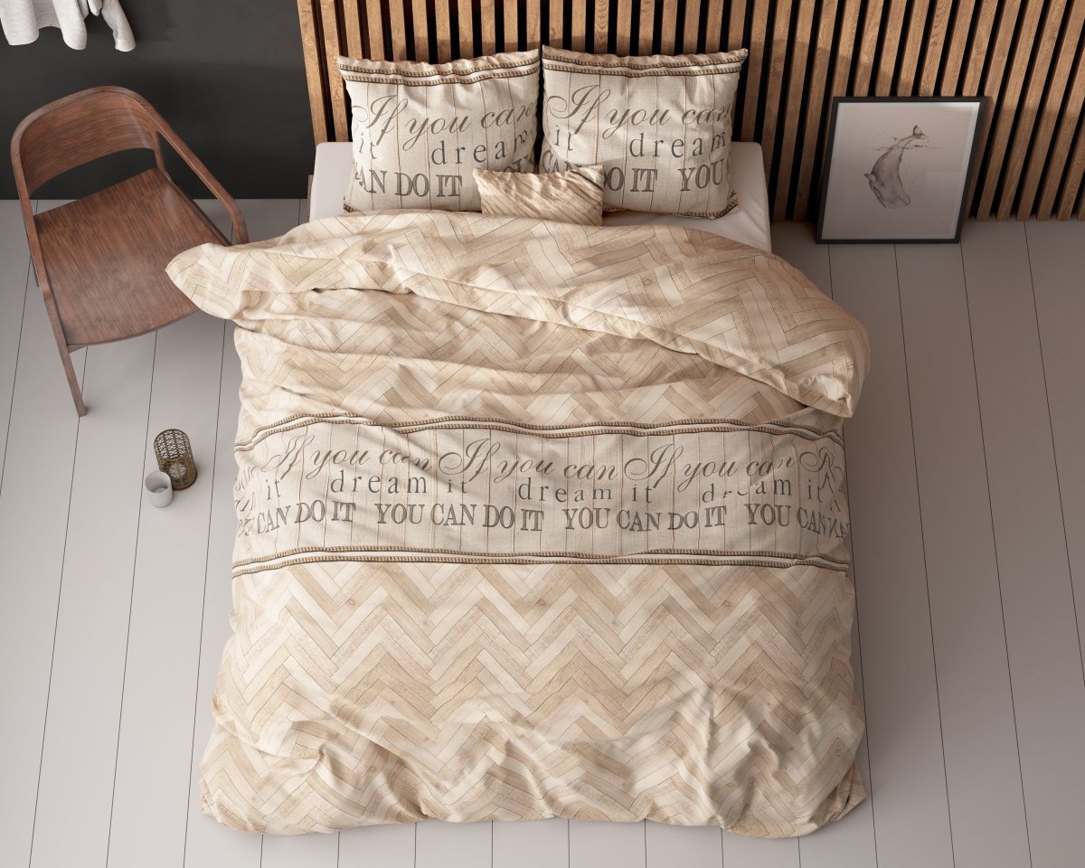Polycotton Duvet Cover Set Herringbone | Sand | Single - 140cm (W) x 220cm (L) - The Bedding & Blankets Store