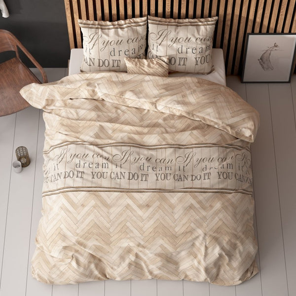 Polycotton Duvet Cover Set Herringbone | Sand | Single - 140cm (W) x 220cm (L) - The Bedding & Blankets Store